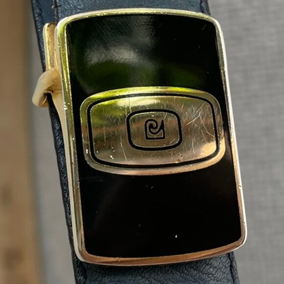 PIERRE CARDIN Blue Leather Belt Logo 32 / 80, Medium, 1 Inch Width - Picture 3 of 16